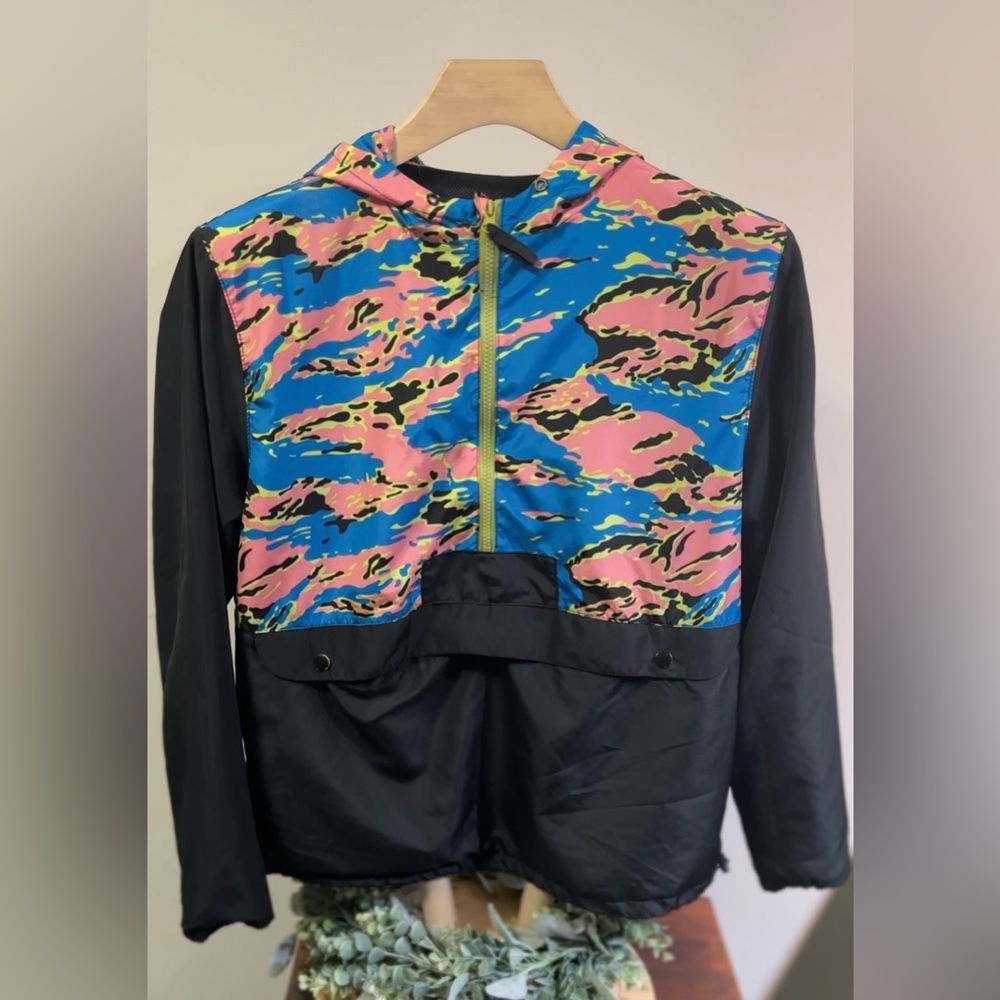 Black Jack Vintage 1999 Camo Colorblock Half Zip Windbreaker Hoodie Size L